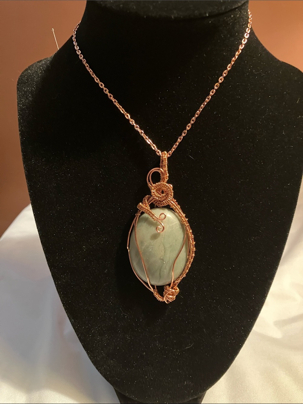 Hand Crafted Copper-Wrapped Green Stone Pendant Necklace